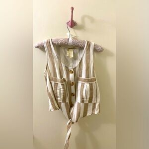 Japna Striped Tie Linen Blend Crop Top